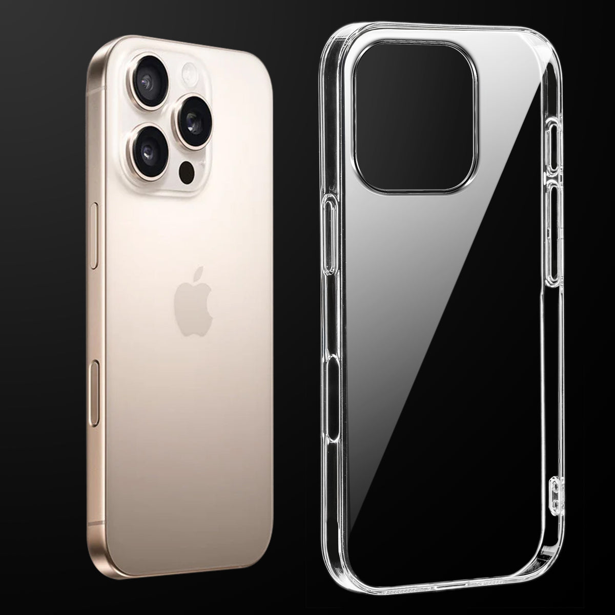 Transparent anti-yellow hard back case fitted on Apple iPhone 16 Pro Max showing full back coverage and camera protection