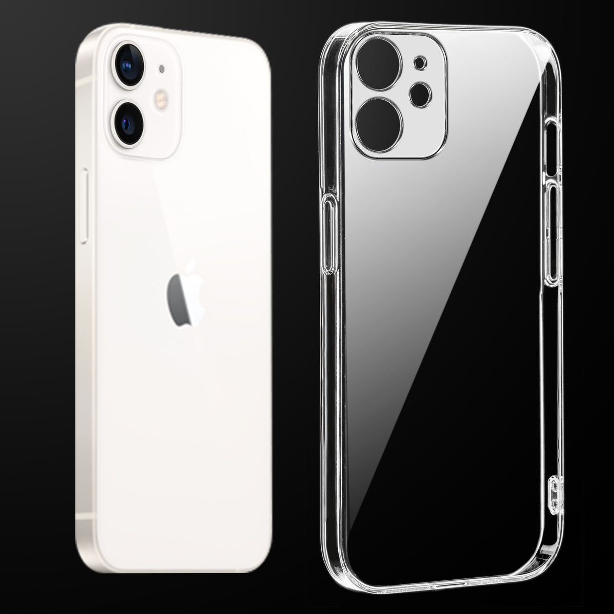 Transparent anti-yellow hard back case fitted on Apple iPhone 12 Mini showing full back coverage and camera protection