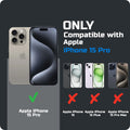 Compatibility comparison image showing iPhone 15 Pro supported, while other iPhone models are not compatible.