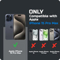 Compatibility comparison image showing iPhone 15 Pro Max supported, while other iPhone models are not compatible.