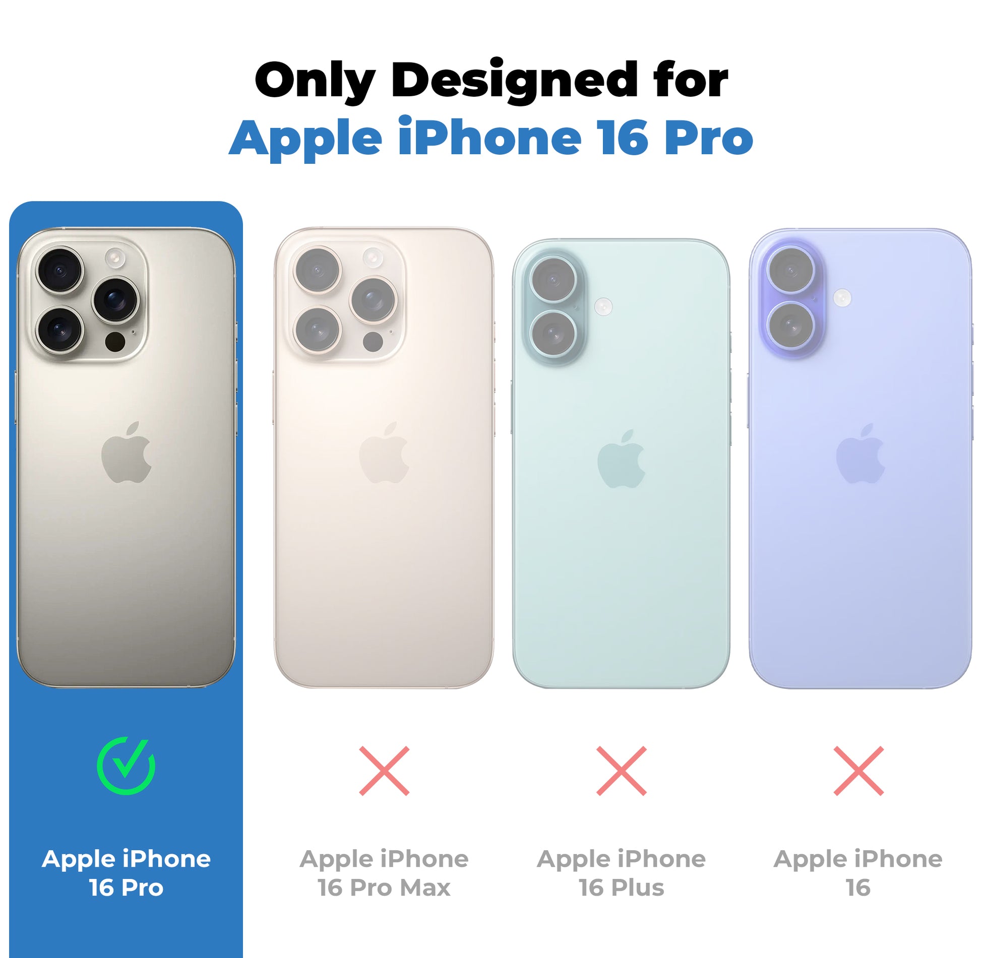 Compatibility comparison image showing iPhone 16 Pro supported, while other iPhone models are not compatible.