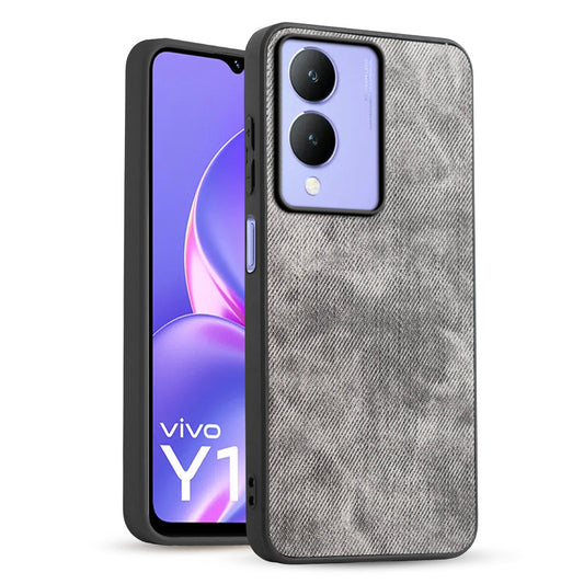 Classic Denim Finish Back Case for Vivo Y17s with Raised Camera Edges & Micro-Fiber Lining