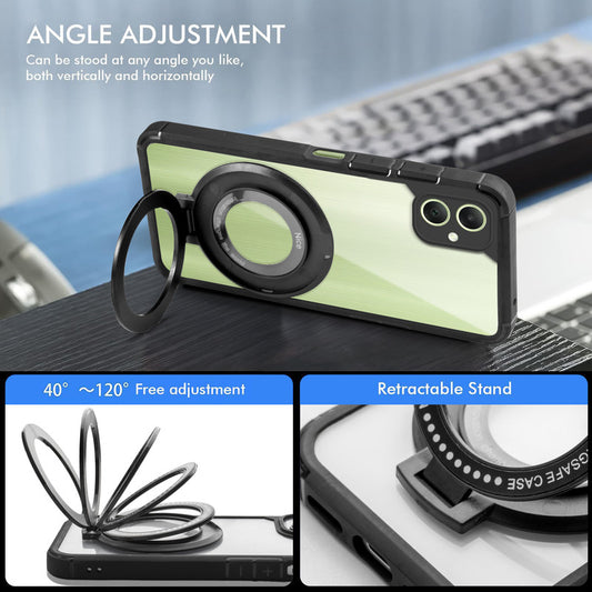 Silicone Frame Transparent Hard Back With Holder Kickstand Case For Samsung A06 5G