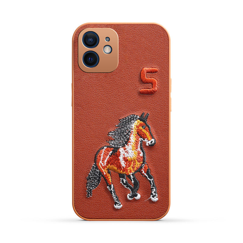 Premium Leather with Exquisite Embroidery for Apple iPhone 12