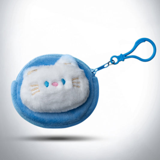 Cute 3D Multipurpose Fluffy Pouch - 3D Blue White Kitty
