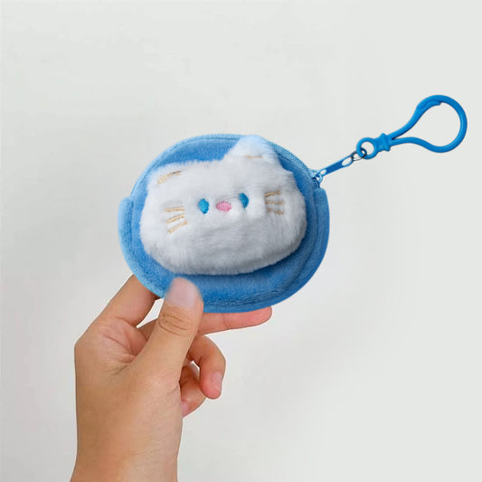 Cute 3D Multipurpose Fluffy Pouch - 3D Blue White Kitty