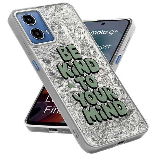 Shiny Foil Design Printed Back Case for Motorola Moto G34 5G With Soft Edges with Glossy Semi-Hard Back