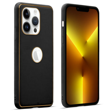 Premium Leather Texture Case with Gold Electroplated Border for Apple iPhone 13 Pro Max