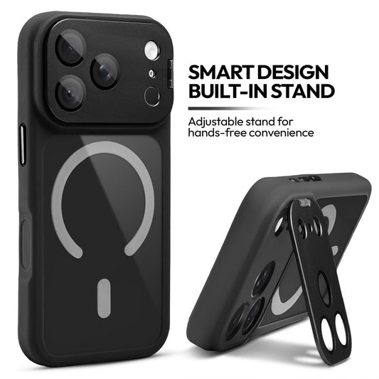 Apple iPhone 18 Pro Max Case with MagSafe Compatibility, Flip-Open Camera Cover Stand, Glossy Glass Back & Metallic Buttons