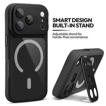 Apple iPhone 18 Pro Case with MagSafe Compatibility, Flip-Open Camera Cover Stand, Glossy Glass Back & Metallic Buttons