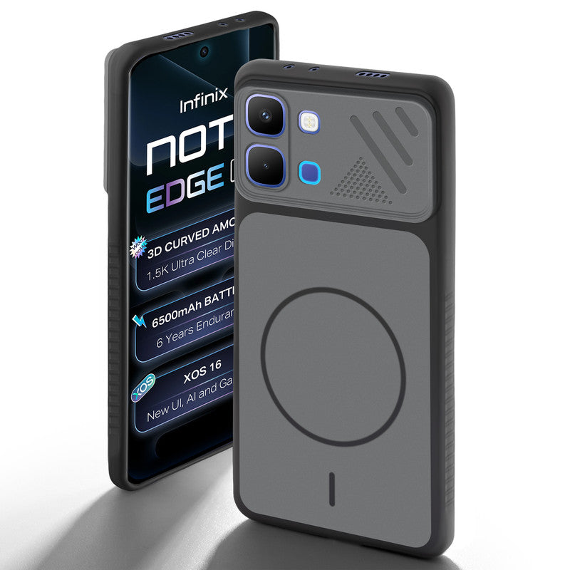 Black back cover for Infinix Note Edge with camera cut protection and ring design on back side.