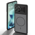 Black back cover for Motorola G57 Power 5G with camera cut protection and ring design on back side.