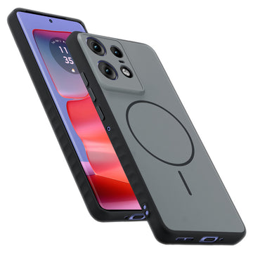 Matte Silicone Dual Color Back Cover with Metal Buttons & Ring Design for Motorola Moto Edge 50 Pro 5G