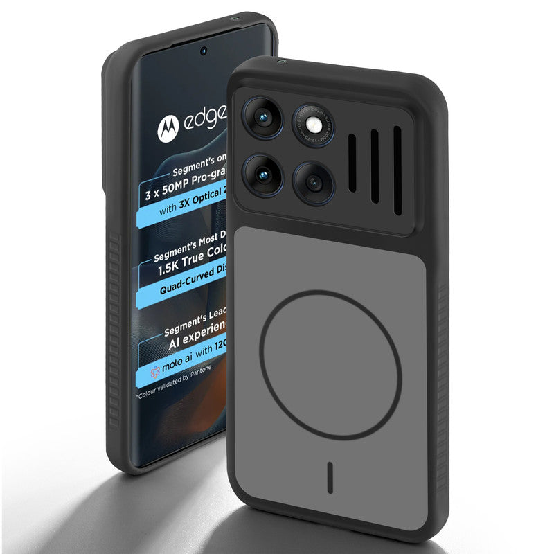 Black back cover for Motorola Moto Edge 60 5G with camera cut protection and ring design on back side.