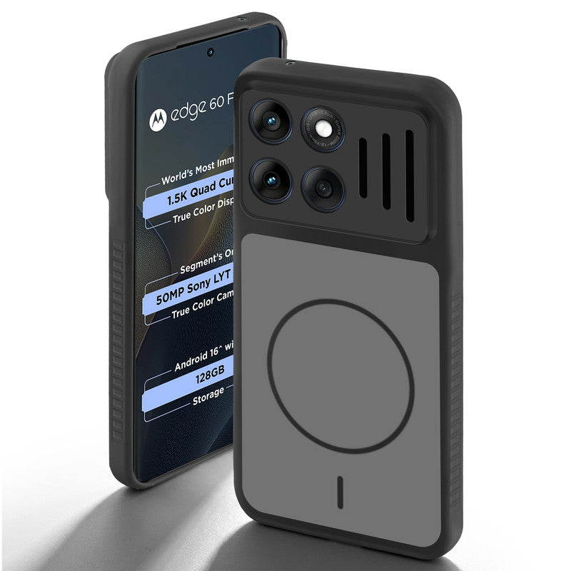 Black back cover for Motorola Moto Edge 60 Fusion 5G with camera cut protection and ring design on back side.
