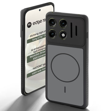 Black back cover for Motorola Moto Edge 70 Pro 5G with camera cut protection and ring design on back side.