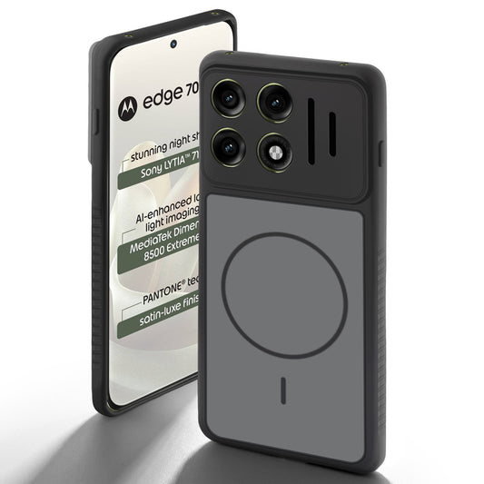 Black back cover for Motorola Moto Edge 70 Pro 5G with camera cut protection and ring design on back side.