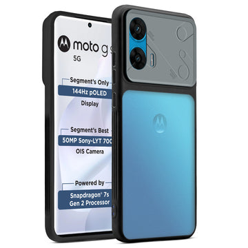 Premium Frosted Back Cover with Textured Camera Design & Metal-Look Buttons for Motorola Moto G96 5G