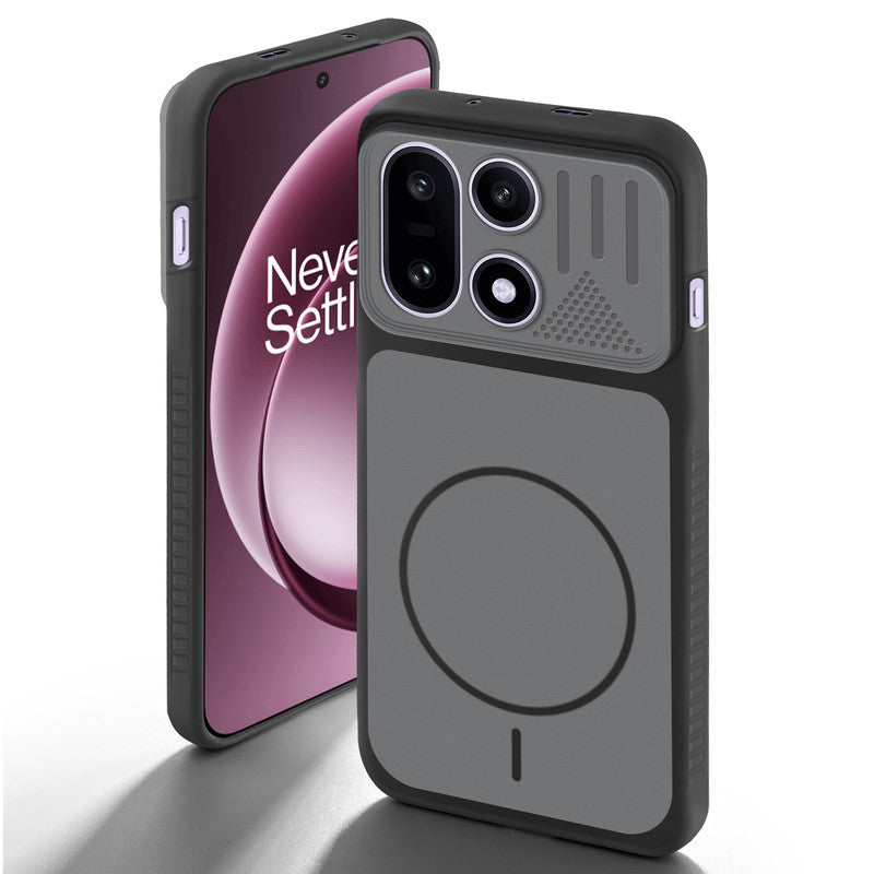Black back cover for OnePlus 15 5G with camera cut protection and ring design on back side.