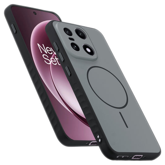 Matte Silicone Dual Color Back Cover with Metal Buttons & Ring Design for OnePlus 15 5G