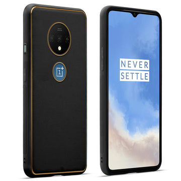 Premium Leather Texture Case with Gold Electroplated Border for OnePlus 7T