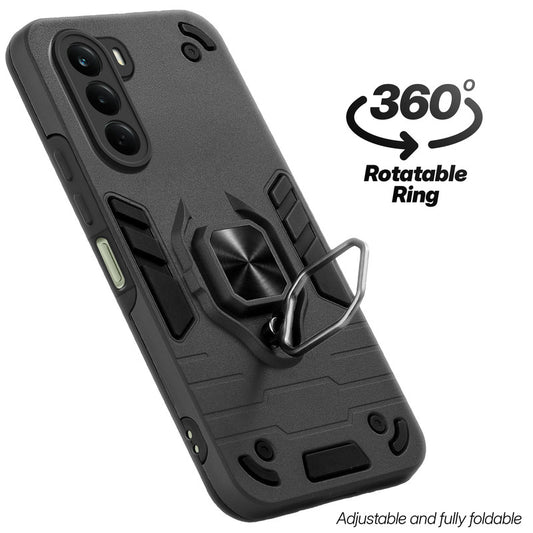 Dual layer shockproof back cover with 360° rotatable ring grip for OnePlus Nord CE 6 Lite 5G