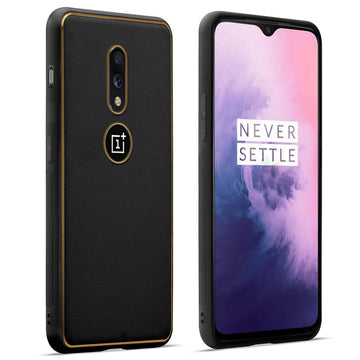 Premium Leather Texture Case with Gold Electroplated Border for Oneplus 7