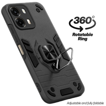 Dual layer shockproof back cover with 360° rotatable ring grip for Oppo A6 Pro 5G