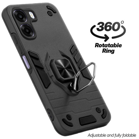 Dual layer shockproof back cover with 360° rotatable ring grip for Oppo A6s 5G