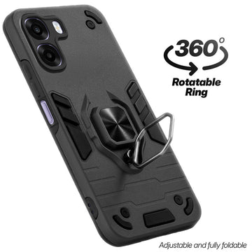 Dual layer shockproof back cover with 360° rotatable ring grip for Oppo A6x 5G