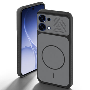 Black back cover for Oppo F31 5G with camera cut protection and ring design on back side.