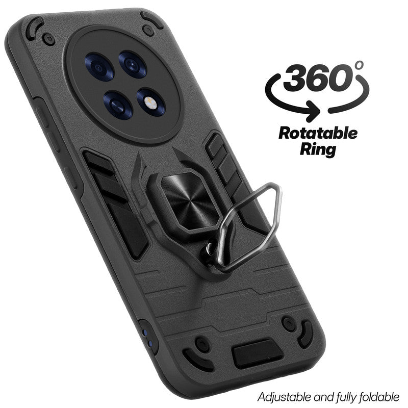 Dual layer shockproof back cover with 360° rotatable ring grip for Oppo F31 Pro Plus 5G