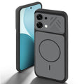 Black back cover for Oppo F33 5G with camera cut protection and ring design on back side.