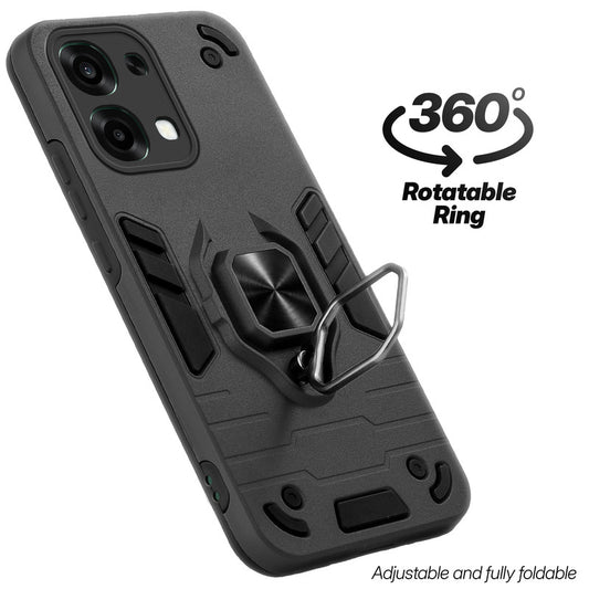Dual Layer Shockproof Back Cover with 360° Rotatable Ring Grip & Impact Resistant Frame for Oppo F33 5G