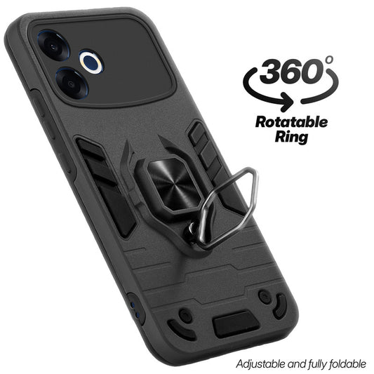 Dual Layer Shockproof Back Cover with 360° Rotatable Ring Grip & Impact Resistant Frame for Oppo F33 Pro 5G