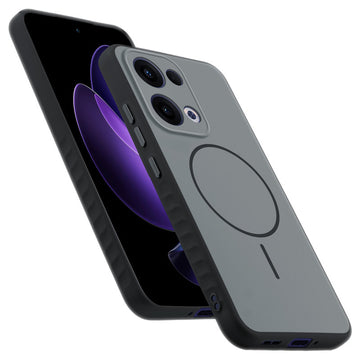 Matte Silicone Dual Color Back Cover with Metal Buttons & Ring Design for Oppo Reno 13 5G