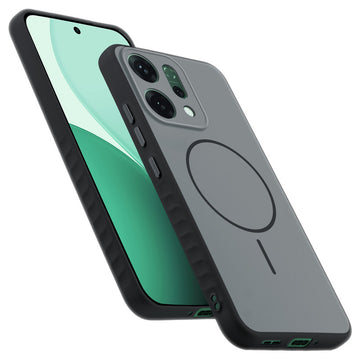 Matte Silicone Dual Color Back Cover with Metal Buttons & Ring Design for Oppo Reno 14 5G