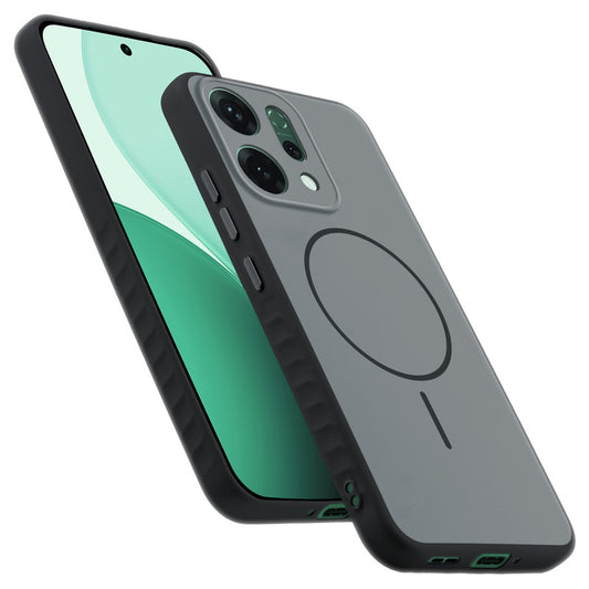 Matte Silicone Dual Color Back Cover with Metal Buttons & Ring Design for Oppo Reno 14 5G