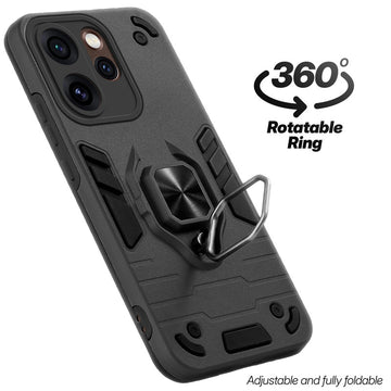Dual layer shockproof back cover with 360° rotatable ring grip for Oppo Reno 15 Pro 5G