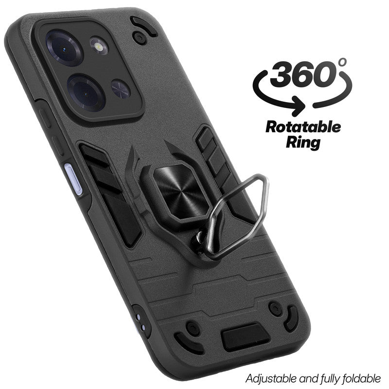 Dual layer shockproof back cover with 360° rotatable ring grip for Poco C85 5G
