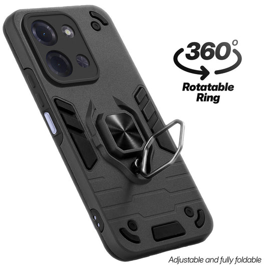Dual layer shockproof back cover with 360° rotatable ring grip for Poco C85 5G