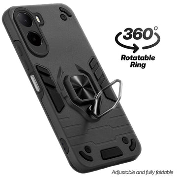 Dual layer shockproof back cover with 360° rotatable ring grip for Poco C85x 5G