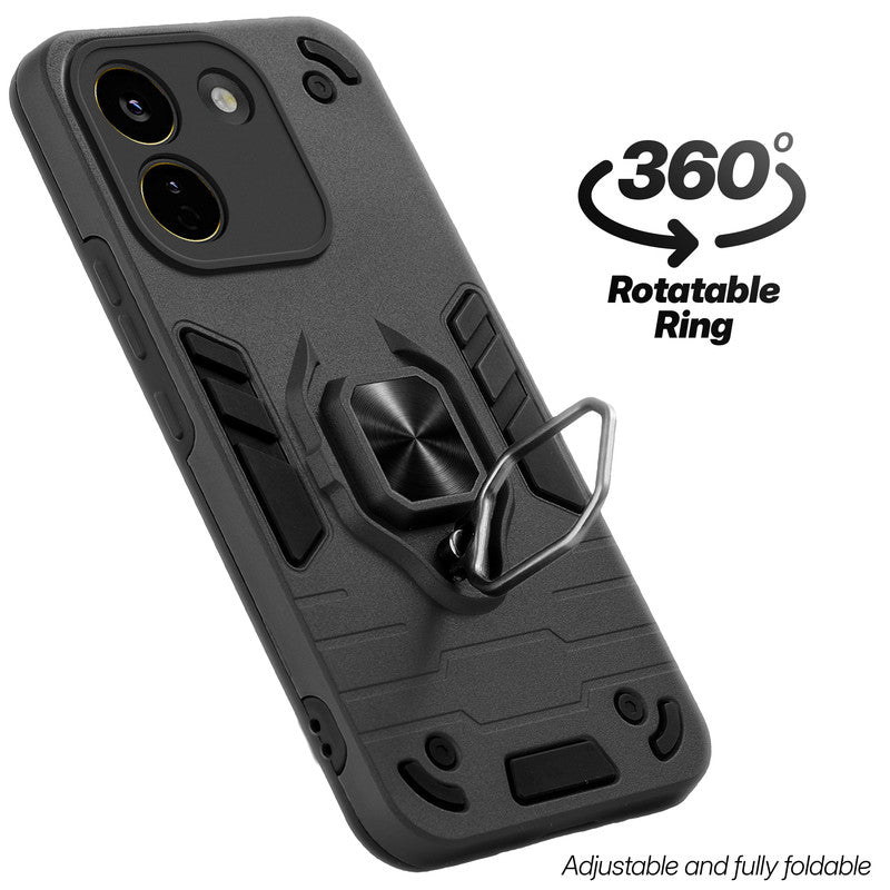 Dual layer shockproof back cover with 360° rotatable ring grip for Poco X8 Power 5G
