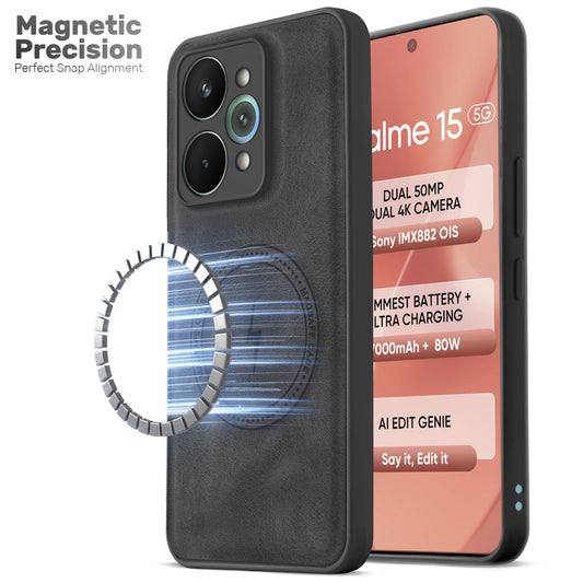 Refined PU Leather Case for Realme 15 5G , with Support for MagSafe & Wireless Accessories