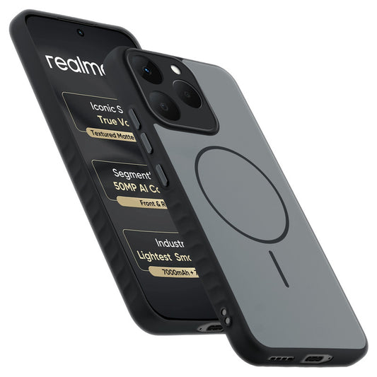 Matte Silicone Dual Color Back Cover with Metal Buttons & Ring Design for Realme 15T 5G
