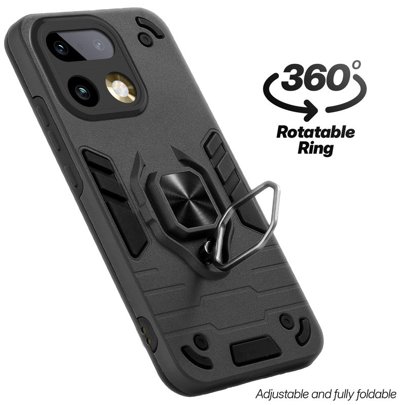 Dual layer shockproof back cover with 360° rotatable ring grip for Realme 16 Pro Plus 5G