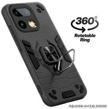 Dual layer shockproof back cover with 360° rotatable ring grip for Realme 16 Pro Plus 5G