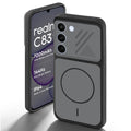 Black back cover for Realme C83 5G with camera cut protection and ring design on back side.