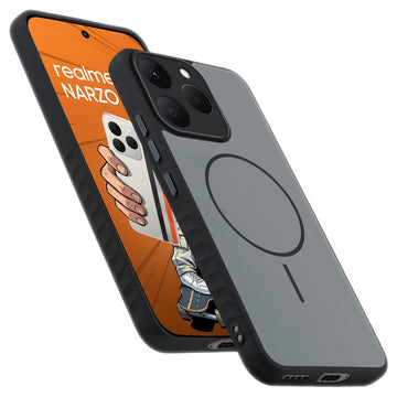 Matte Silicone Dual Color Back Cover with Metal Buttons & Ring Design for Realme Narzo 90 5G