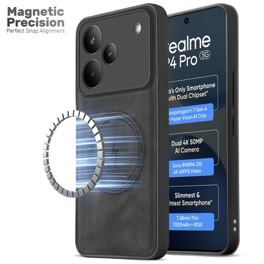 Refined PU Leather Case for Realme P4 Pro 5G , with Support for MagSafe & Wireless Accessories